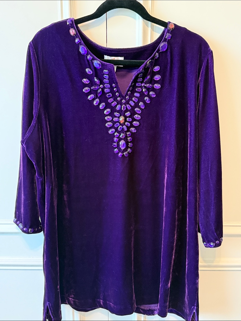 Purple Velvet Jeweled Women's Top